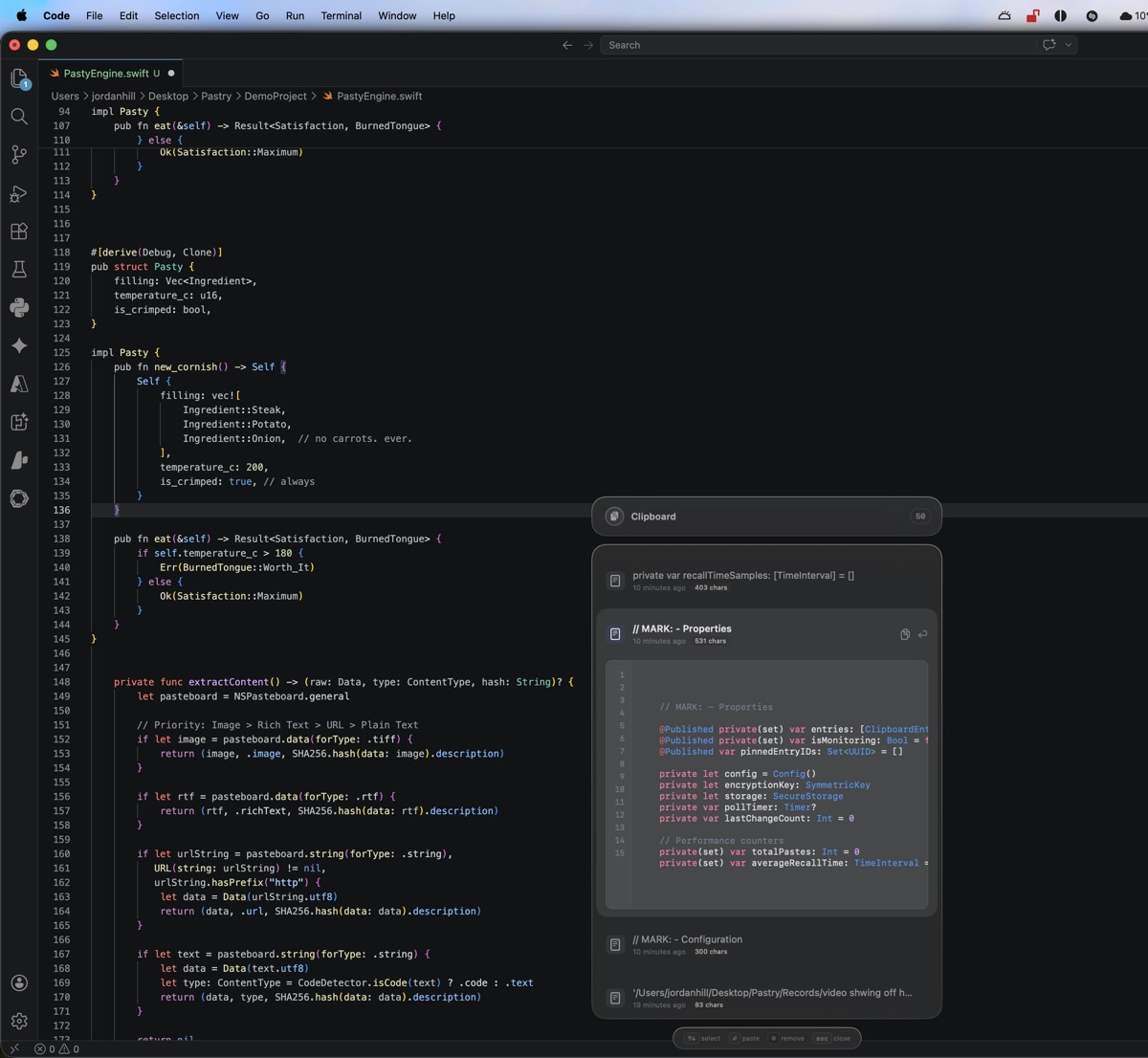 Pasty macOS clipboard manager syntax highlighted code view supporting over 30 programming languages